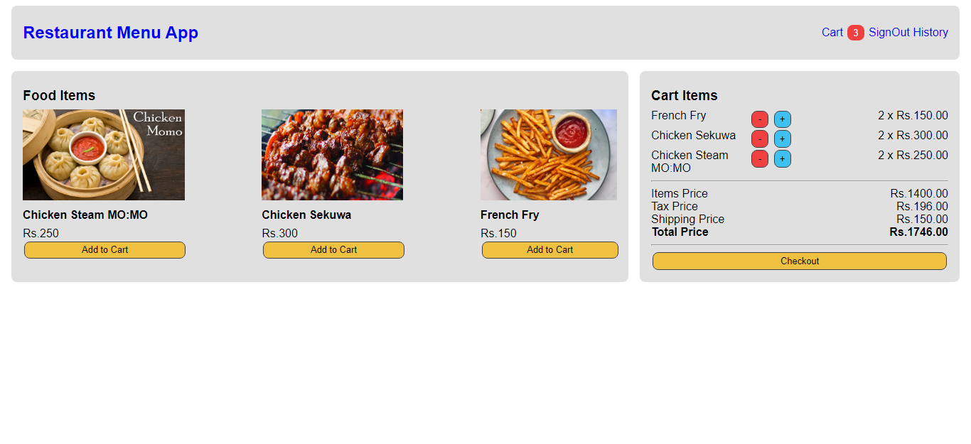 Restaurant Menu App with Proper Billing and Checkout